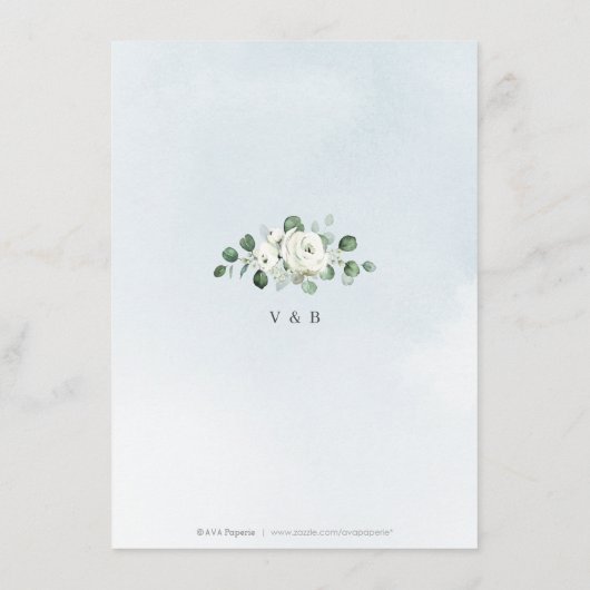 Eucalyptusbruine witte florale bruiloft informatiekaartje (Achterkant)
