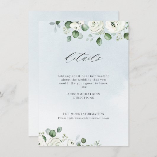 Eucalyptusbruine witte florale bruiloft informatiekaartje (Voorkant / Achterkant)