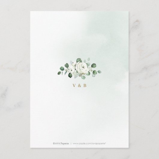 Eucalyptusbruine witte florale bruiloft informatiekaartje (Achterkant)
