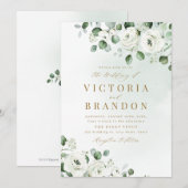 Eucalyptusbruine witte florale bruiloft kaart (Voorkant / Achterkant)