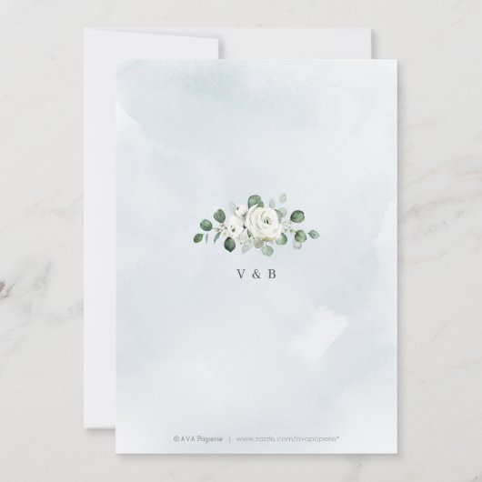 Eucalyptusbruine witte florale bruiloft kaart (Achterkant)