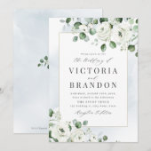Eucalyptusbruine witte florale bruiloft kaart (Voorkant / Achterkant)