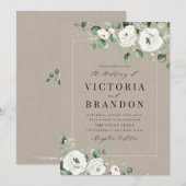 Eucalyptusbruine witte florale bruiloft kaart (Voorkant / Achterkant)