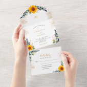 Eucalyptusbruinzonnebloem bruinbruiloft all in one uitnodiging (Afscheurbaar)