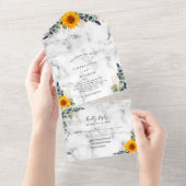 Eucalyptusbruinzonnebloemen marmeren bruiloft all in one uitnodiging (Afscheurbaar)