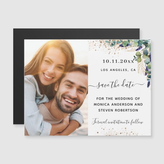 Eucalyptusfotobruiloft Save the Date magnet (Voorkant / Achterkant)