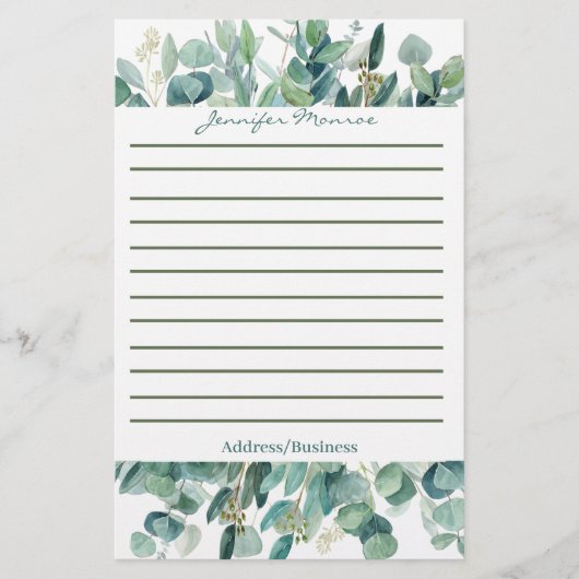 Eucalyptusgrens gepersonaliseerd briefpapier (Voorkant)