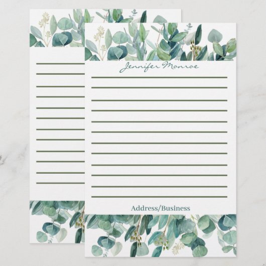 Eucalyptusgrens gepersonaliseerd briefpapier (Voorkant / Achterkant)