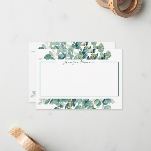 Eucalyptusgrens gepersonaliseerd notitiekaartje (Voorkant / Achterkant in situ)