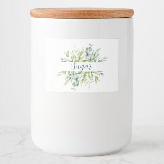 Eucalyptusgroen, aquarel bladeren voedselcontainer etiket (Voorkant)