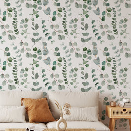 Eucalyptusgroen blad Bloemmotief Behang
