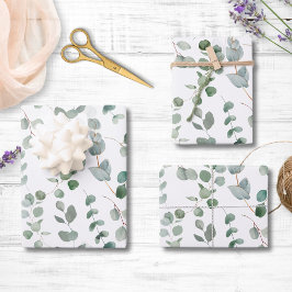 Eucalyptusgroen blad Bloemmotief Inpakpapier Vel