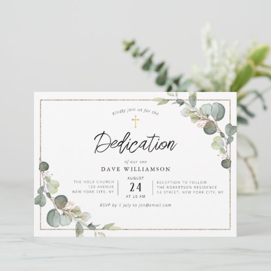 eucalyptusgroen elegante kaderwijding kaart (Staand voorkant)