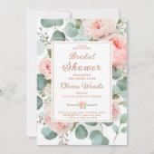 Eucalyptusgroen en blozende pioenrozen bruidsdouch kaart (Voorkant)