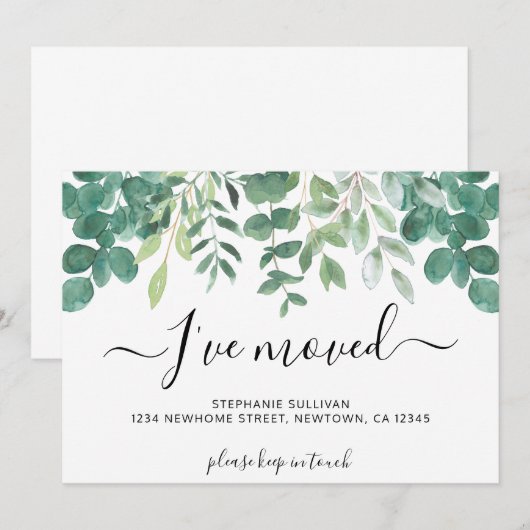 Eucalyptusgroen Ik ben verhuisd Aankondiging (Voorkant / Achterkant)