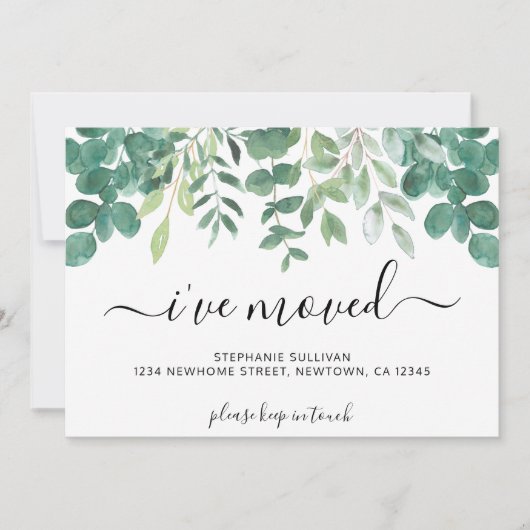 Eucalyptusgroen Ik ben verhuisd Aankondiging (Voorkant)