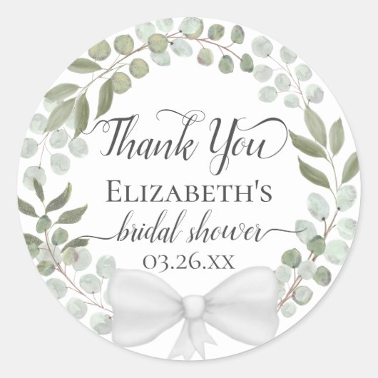 Eucalyptusgroen Krans Bruidsdouche Dank Je Ronde Sticker (Voorkant)