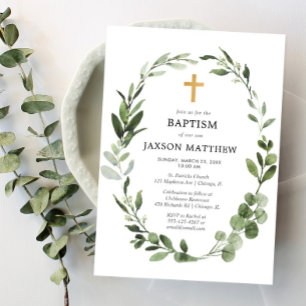 Eucalyptusgroen laat eenvoudige doop achter kaart