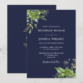 Eucalyptusgroen Navyblauw Monogram Trouwdag Kaart (Voorkant / Achterkant)