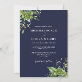 Eucalyptusgroen Navyblauw Monogram Trouwdag Kaart