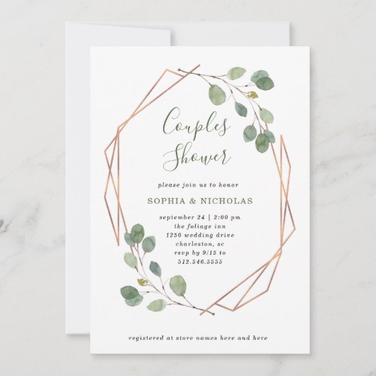 Eucalyptusgroen | Roos Gold Geo Couples Shower Kaart (Voorkant)