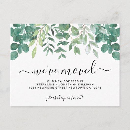 Eucalyptusgroen We zijn verhuisd Aankondigingskaart (Voorkant)