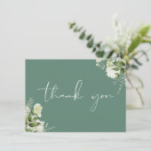 Eucalyptusgroene botanische groene elegant script bedankkaart (Staand voorkant)