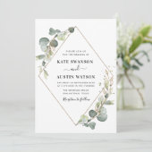 eucalyptusgroene geometrische bruiloft kaart (Staand voorkant)