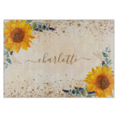 Eucalyptusgroene zonnebloemen roos goudglitter snijplank (Voorkant)