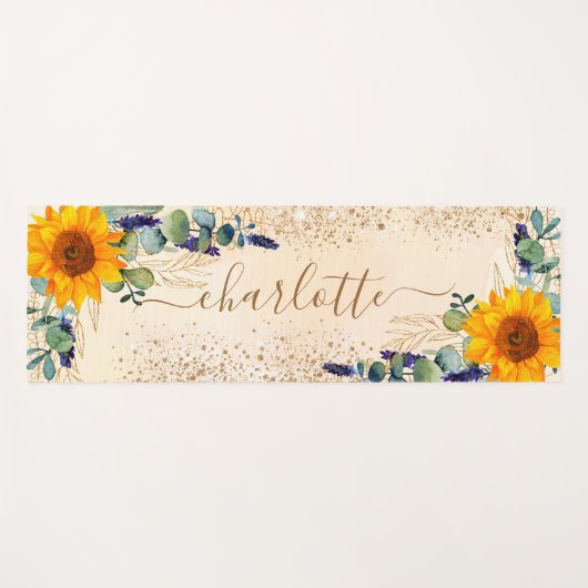 Eucalyptusgroene zonnebloemen, strooisel yogamat (Voorkant (horizontaal))