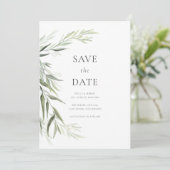 Eucalyptushars Groen Blad Save the Date Kaart (Staand voorkant)