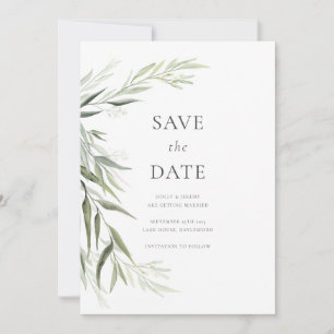 Eucalyptushars Groen Blad Save the Date Kaart
