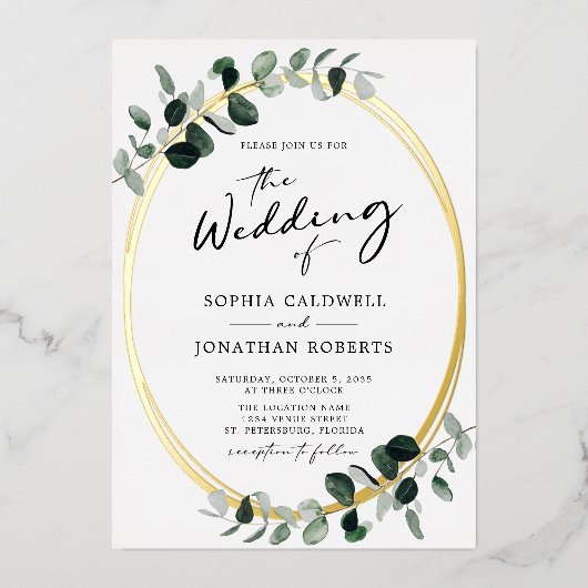 Eucalyptuskalligrafie Alles bij één weddenschap Folie Uitnodiging (Voorkant)