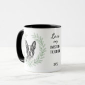 Eucalyptuskrans Boston Terrier Hondenmonogram Mok (Voorkant links)
