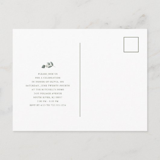 Eucalyptuskrans | Fotoafstudeerfeest Uitnodiging Briefkaart (Achterkant)