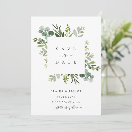 Eucalyptusloof Rechthoekige Frame Bewaar de Datum Save The Date (Staand voorkant)