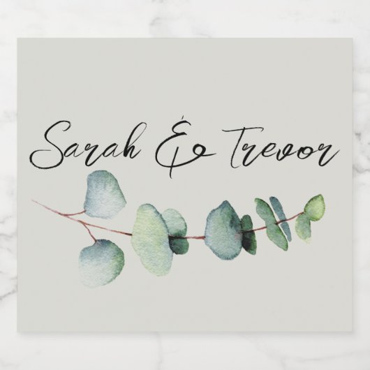 Eucalyptusminimalistische Waterverf bruiloft Sparkling Wijnetiket (Enkel label)