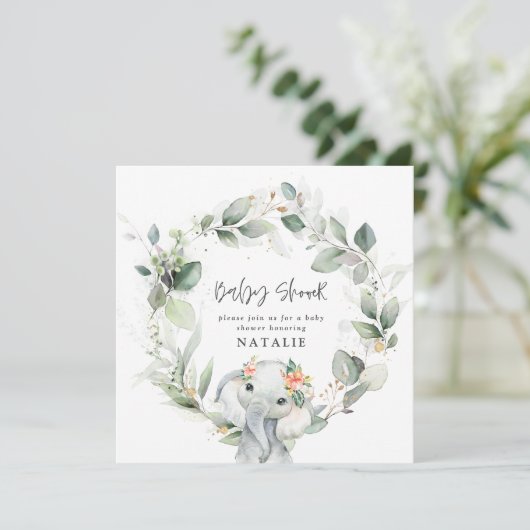 eucalyptusolifant schattig groen baby shower kaart (Staand voorkant)