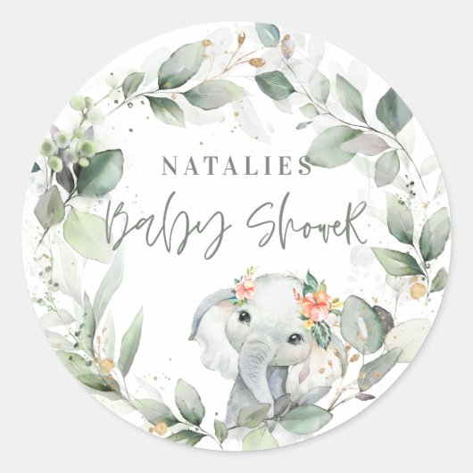 eucalyptussage - groen baby shower van schattige o ronde sticker (Voorkant)