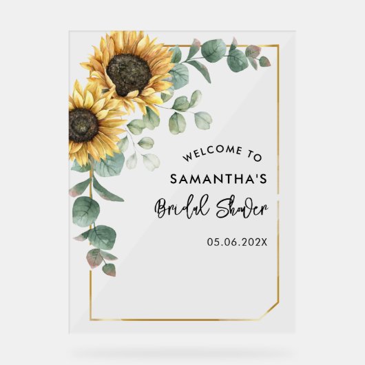 Eucalyptusscript voor zonnebloemen - Welkom, Vrijg Acryl Bord (Voorkant)