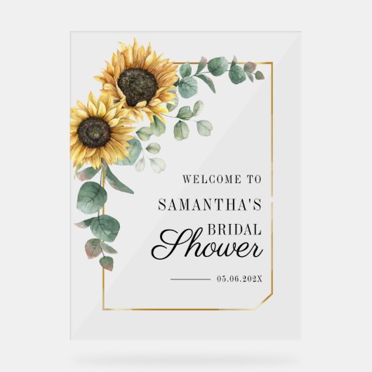 Eucalyptusscript voor zonnebloemen - Welkom, Vrijg Acryl Bord (Voorkant)