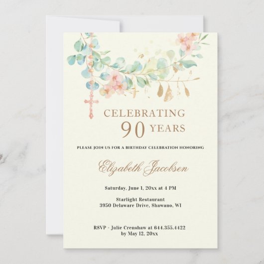 Eucalyptusscriptie Religieuze verjaardag Rosary in Kaart (Voorkant)