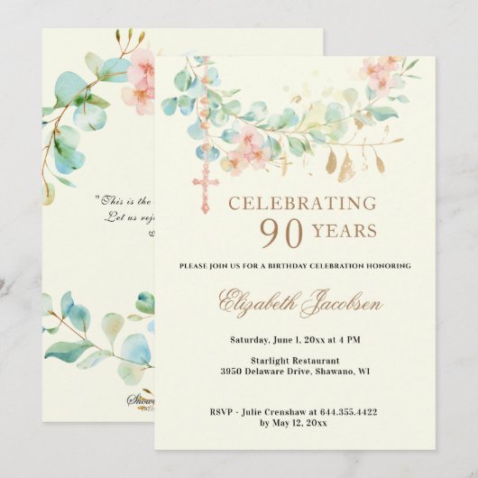 Eucalyptusscriptie Religieuze verjaardag Rosary in Kaart (Voorkant / Achterkant)