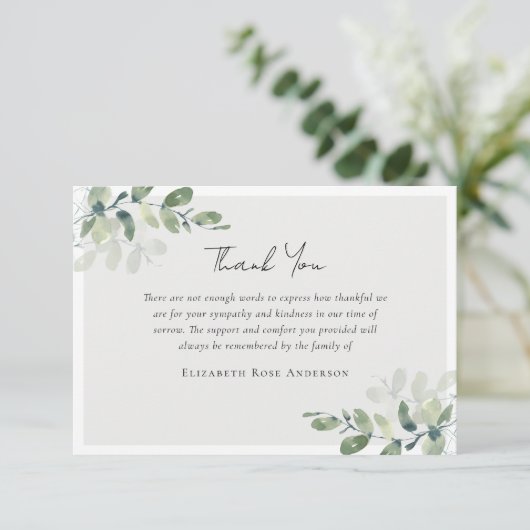 Eucalyptussympathie begrafenis bedankkaart (Staand voorkant)