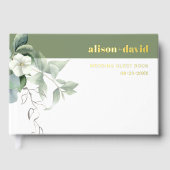 Eucalyptustak en witte bloemen bruiloft folie gastenboek (Voorkant)