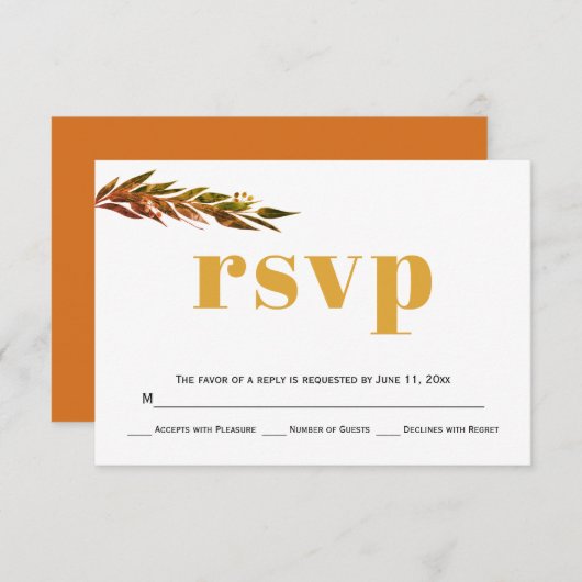Eucalyptusvertakking, herfstkleuren bruiloft RSVP- RSVP Kaartje (Voorkant / Achterkant)