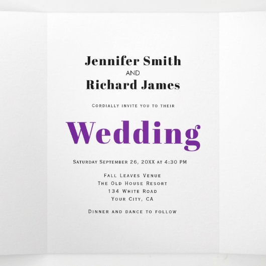 Eucalyptusvertakking voor paarse herfstbruiloft drieluik uitnodiging (Binnenkant midden)