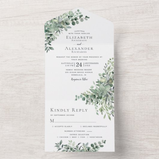 Eucalytpus groen rustieke bruiloft all in one uitnodiging (Binnen)