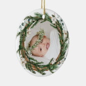 Eucalytus en Pine Wreator Baby met kerstmis Keramisch Ornament (Rechts)