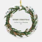 Eucalytus en Pine Wreator Baby met kerstmis Keramisch Ornament (Achterkant)